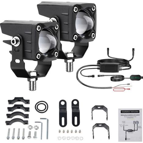 Feux antibrouillard LED pour moto, 120 W, 18 000 lm, 6 modes d'éclairage, phares auxiliaires LED avec faisceau de câblage