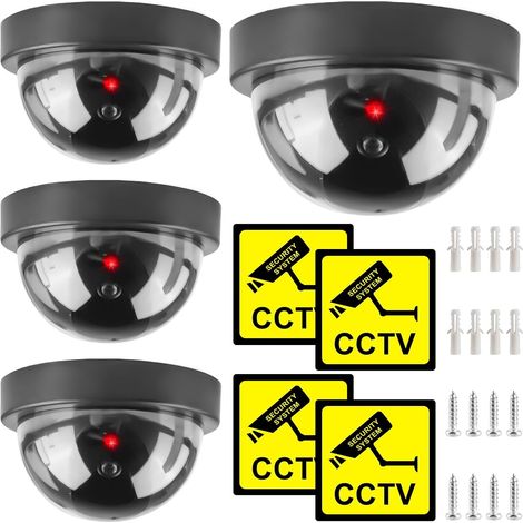 Caméra factice 4 pièces: Fake Surveillance Caméra CCTV avec Lumière LED clignotante Caméra de sécurité Dôme Caméra de Surveillance Factice Fausse Caméra Dôme Caméra Dôme pour Intérieur et Extérieur (1/5)