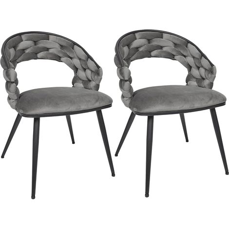 OSCAR - Lot de 2 Chaises en Velours Gris Pieds Métal Noir (1/5)