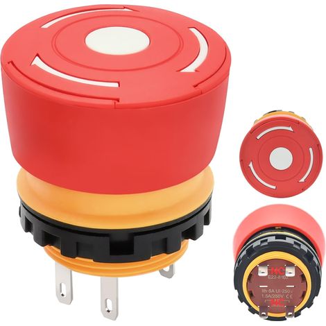 Interrupteur d'arrêt d'urgence ultra court de 22 mm  étanchéité IP65  2 NC 4 broches  5 A 250 V CA  18,3 mm derrière le panneau pour économiser de l'espace (1/2)