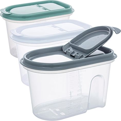 Lot de 4 Boîtes Hermetiques Alimentaires de Conservation - 1 l - En Plastique Transparent - Avec Couvercle à Charnière - Idéales pour les Céréales - Fabriquées en Europe - 100 % Recyclables (1/3)