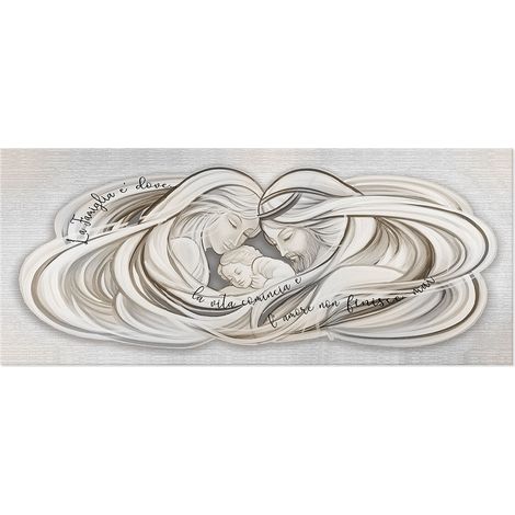 Lupia - Quadro Moderno Canvas Prime Sacra FAMIGLIA Stampa su Tela 38x90 cm, con testo decorativo, Arte Digitale Alta Risoluzione da Parete per Casa, capezzale