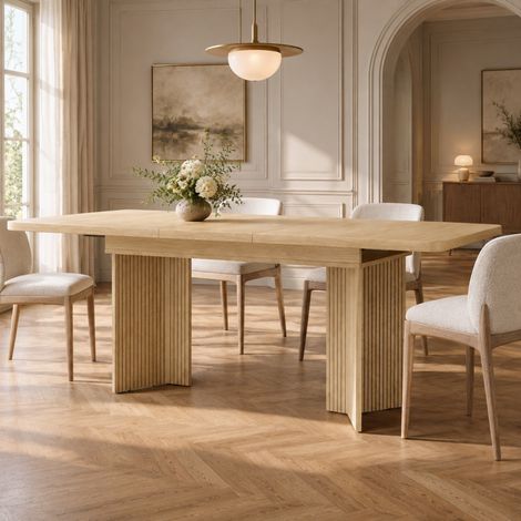 Mesa extensible 120/160 x 80 cm rectangular en MDF y metal, roble claro / nogal DESVIAE (1/5)