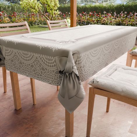 Nappe Anti-Taches Rectangulaire (140 x 180 cm) Couvre-Table de Cuisine, Motif Nœud Gris, X6 Places, 100% fabriquée en Italie (1/5)