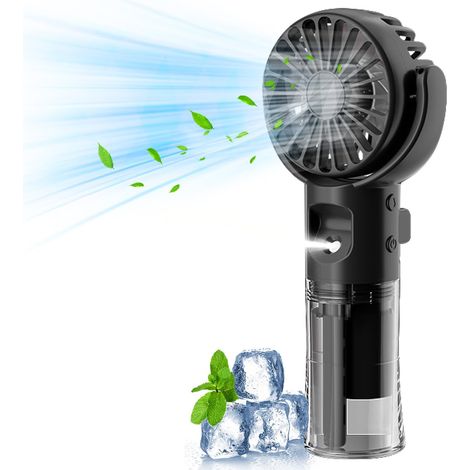 Ventilateur manuel avec refroidissement par eau, ventilateur manuel portable USB rechargeable, 4 vitesses, mini ventilateur avec refroidissement par eau à main, ventilateur à piles manuel pour voyage (1/5)