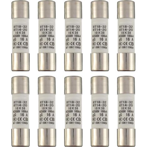 16A 500V Fusible à tube céramique RT18-32 Fusible haute tension cylindrique 10x38mm (paquet de 10) (1/5)