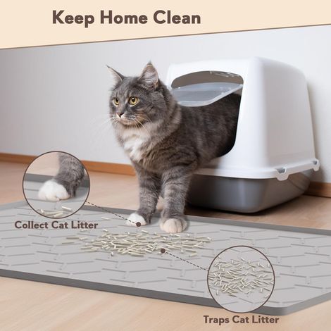 Tapis de Litière pour Chat en Silicone Imperméable Grand Format 86x56cm Antidérapant Facile à Nettoyer pour Litière et Gamelle
