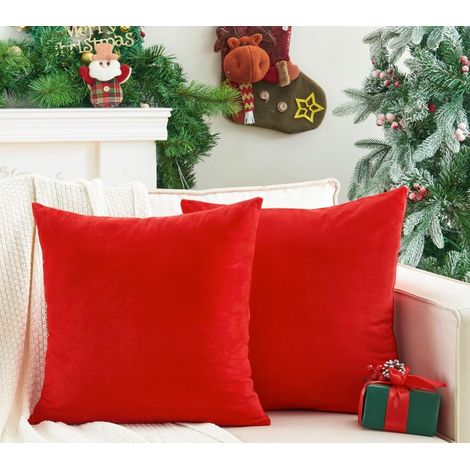 Housse De Coussin - Velours - Rouge Noël - 45 x 45 cm - Pour Canapé Lit Fauteuil - Lot De 2 (1/5)