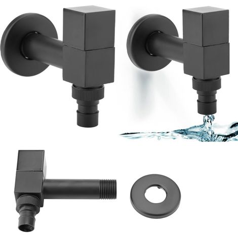 Outdoor Garden Taps Set of 2 Matte Black Square Brass G1/2" Frost Resistant Tap for Washing Machine, Pool and Bathroom (1/5)