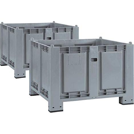 BRB 2x Palettenbox, 4 Füßen, LxBxH 1200x800x850 mm, geschlossen, Trgkr 500 kg, grau