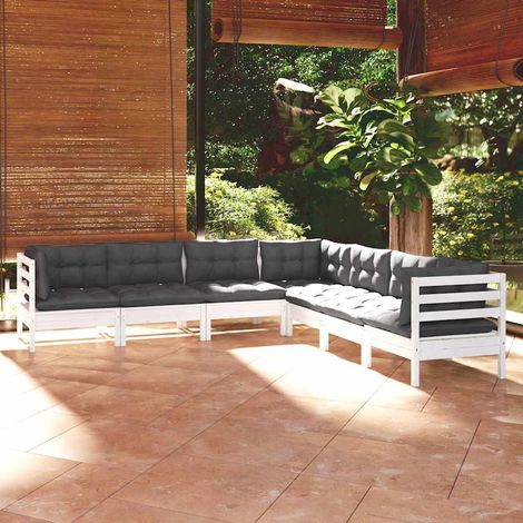 vidaXL Muebles de jardín 7 pzas y cojines blanco madera maciza de pino (1/5)