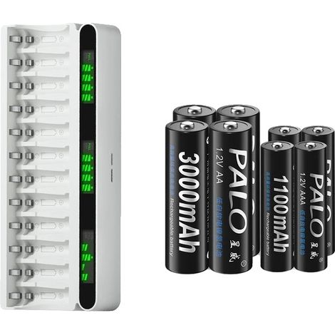 Batteries Rechargeables, Capacité de 3000mAh, Charge Rapide, 4AA 4AAA 1 Chargeur (1/2)