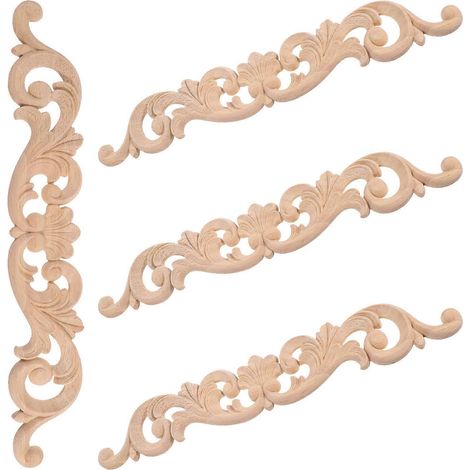 Cet ensemble de 4 pièces d'incrustations décoratives en bois sculpté convient aux portes d'armoires, est durable et peut être utilisé pour la décoration de meubles et de murs dans les cuisines, les ch (1/5)