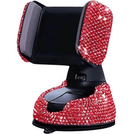 Support de téléphone de voiture, support de téléphone universel en cristal à 360° avec strass, accessoire de voiture pour pare-brise et tableau de bord (rouge) (1/5)
