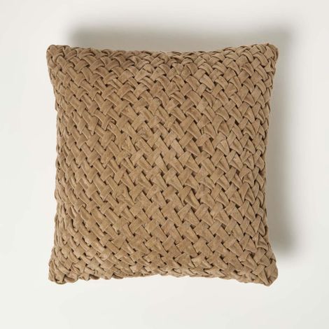 HOMESCAPES Coussin en velours plissé Sofia, Beige