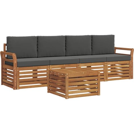 Set di divani da esterno con cuscino 5 pz Salotto da Giardino Naturale e Antracite (1/5)