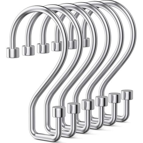 Anneaux Rideaux Douche, Lot de 12 Crochets en Forme de S Antirouille, Crochets Polyvalents pour Rideaux de Douche, Ustensiles de Cuisine, Vêtements, Serviettes (Argent) (1/5)