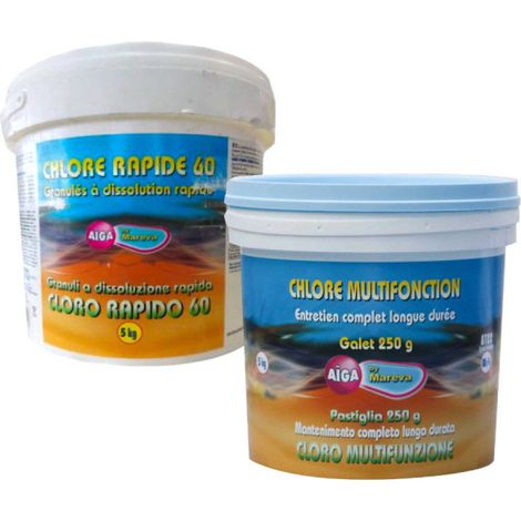 Pack nettoyage au chlore Aiga MAREVA pour piscine - chlore multifonctions - chlore rapide (1/3)