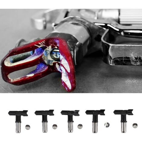 5 jeux de buses de pistolet à peinture sans air noires (109, 213, 315, 413, 621) pour peinture, peinture latex et revêtements. (1/5)