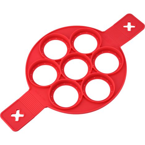1 moule à crêpes antiadhésif en silicone, 7 empreintes, rouge, pour œufs, omelettes et pancakes (1/5)