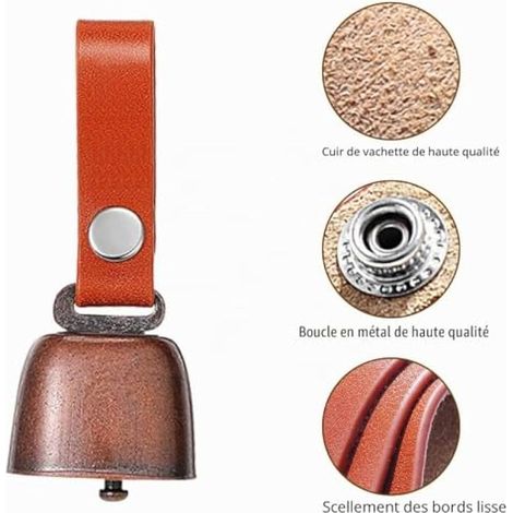 Cloches pour Chien,Cloches en Bronze pour Animaux de Compagnie,Générateur de Bruit avec Sangle a Bouton en Cuir pour Collier de Chien avec Bruit de Suivi (1/5)