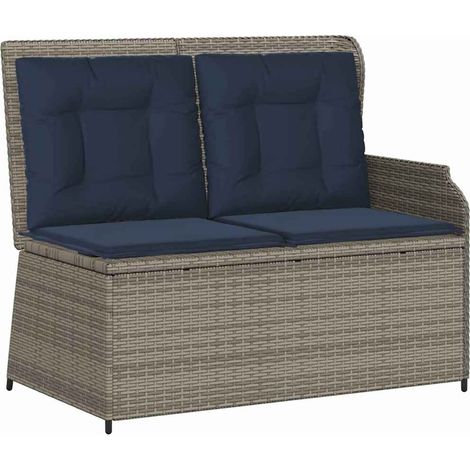vidaXL Banc de jardin avec coussin Gris et bleu marine polyrotin (1/5)