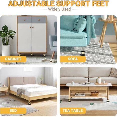 Set di 4 piedini regolabili per letto, piedini autoadesivi per mobili, fissaggi per testiera, piedini di ricambio regolabili, silenziosi, resistenti all'usura, regolabili (1/5)