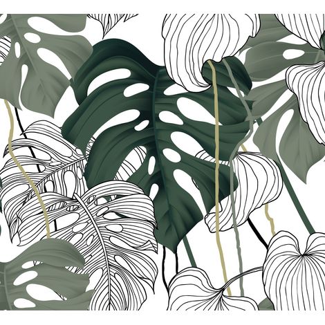 Tela decorativa para exteriores Oxford - motivo de hojas de palmera grises I DR098 (1/5)