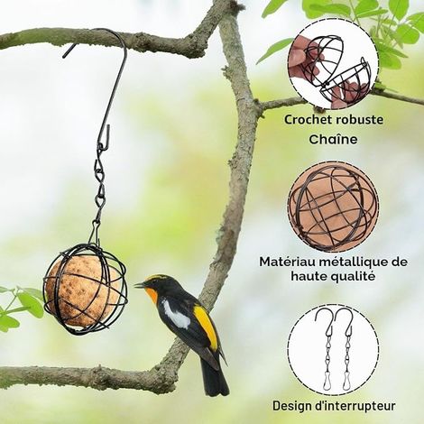 Porte-boules de graisse pour mésanges distributeur de nourriture pour oiseaux à suspendre support de boules de graisse pour mésanges avec couvercle rabattable distributeur de nourriture (1/4)