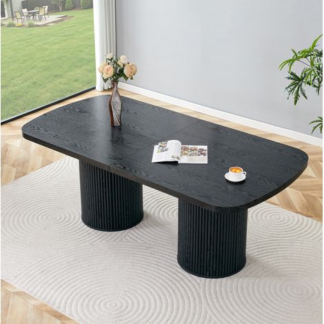 Table à manger ovale 180 x 90 cm en MDF noir avec piètement double cannelé HAVRYA (1/5)