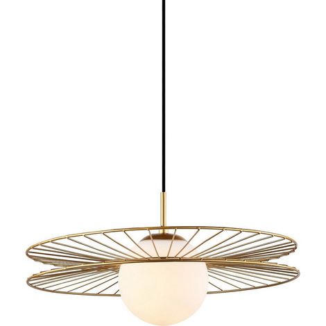 Italux Sandy - Suspension moderne à suspendre dorée à 1 lumière avec or, abat-jour blanc, E27 (1/2)