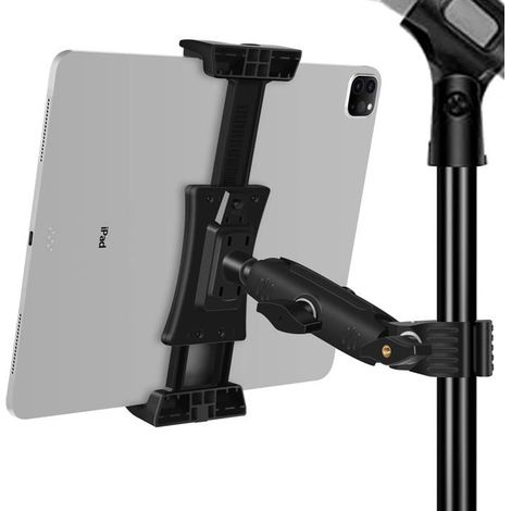 1 support tablette, rotation 360°, nylon et fibre de verre, compatible 4-15 pouces, pour pupitre et microphone