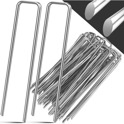Gardebruk – Piquets de terre acier galvanisé 15cm – Lot de 100 – Tête plate pour fixation fiable – Résistants aux intempéries