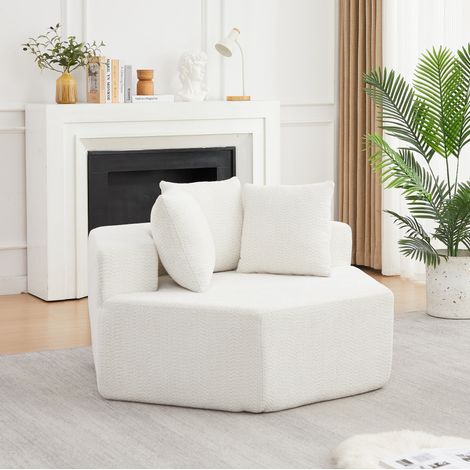 Modularer sechseckiger Einzelsessel aus beiger Chenille mit 3 Kissen OKWISH (1/5)