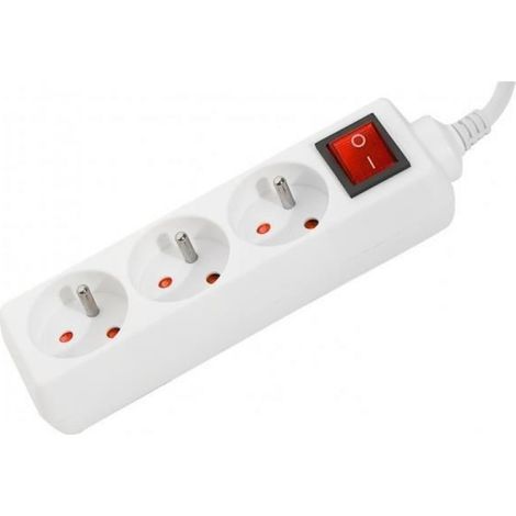 Multiprise - 3 Prises - Interrupteur Intégré - Câble 3 X 1 Mm² - Longueur 0,80 M - Blanc
