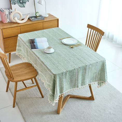 Nappe rectangulaire en coton et lin, nappe unie avec franges cousues, nappe douce, lavable et infroissable (140 x 200 cm) (1/4)