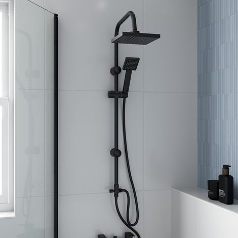 Aquari Square Shower Kit Single Spray Handset & Riser Rail 1.5m Hose Matt Black (1/3)