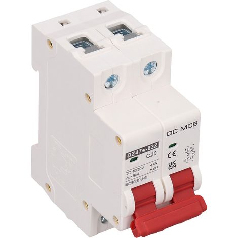 Disjoncteur miniature bipolaire, pouvoir de coupure 6000 A, boîtier PA66, disjoncteur photovoltaïque 1000 V CC (1/5)