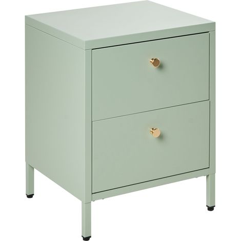 Comodino industriale moderno in acciaio 2 cassetti verde menta Kylea