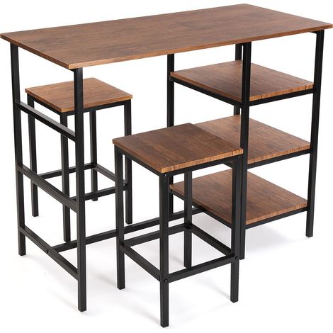 Tavolo con 2 sgabelli sedie tavolino a 3 ripiani in lengo per arredo casa bar sala da pranzo cucina ristorante (1/5)