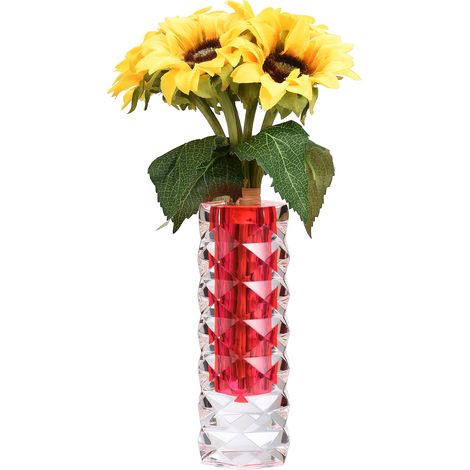 Vase décoratif acrylique rouge losange cylindrique transparent 58x160mm incassable élégant pour fleurs salon bureau décoration intérieure moderne (1/5)
