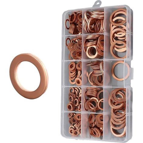 Assortiment de 300 joints d'étanchéité en cuivre, 12 tailles différentes, joint de vidange en cuivre, rondelles d'étanchéité plates avec boîte de rangement