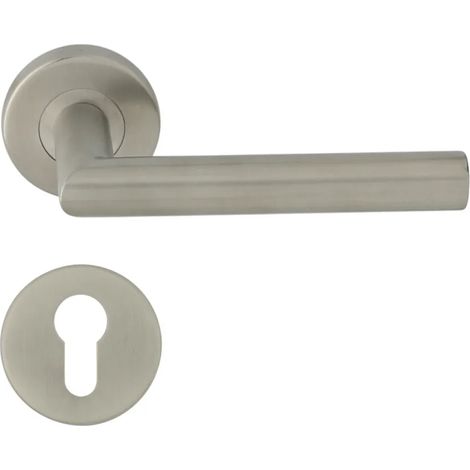 Poignée de porte DOMINO PZ - Cylindre profilé  Rosace ronde  Poignée pour portes de chambres, portes de bureaux, portes de cave et portes intérieures  Zinc  Acier inoxydable  Acier inoxydable SIGMA-R (1/5)