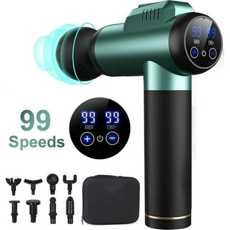 Pistolet de Massage Musculaire avec 99 Vitesses et 8 Têtes de Massage 2500mAh Écran Tactile LED Massage Gun Pour Soulager Douleurs (1/4)