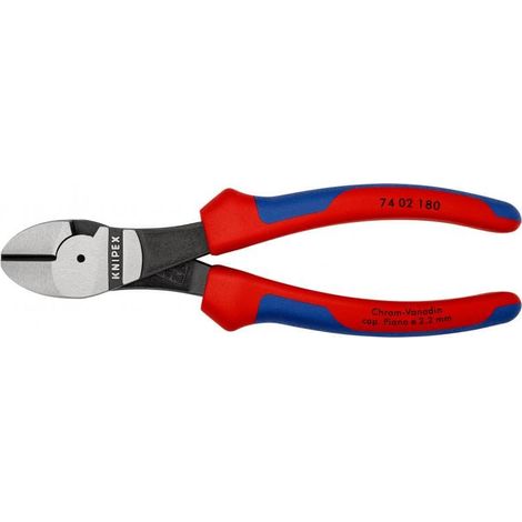 KNIPEX 74 02 180 Tronchese laterale per meccanica tipo "forte" con manici comfort atramentata nera 180 mm