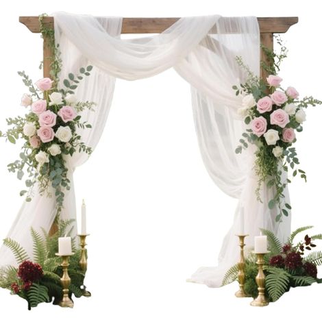 Lot de 2 Tenture Mariage, 76 x 600 cm Rideau en Tulle Blanc  Romantiques Rideau en Tulle Décoration pour Drapé Arche pour Décoration de Mariage Cérémonie Fête Toile de Fond (1/5)