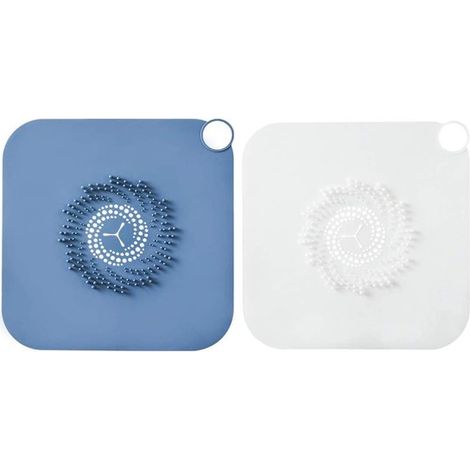 2 piezas de colador de desagüe de silicona para baño, Atrapador de pelo, Universal, Colador de desagüe de silicona, fregadero (azul + blanco) (1/5)