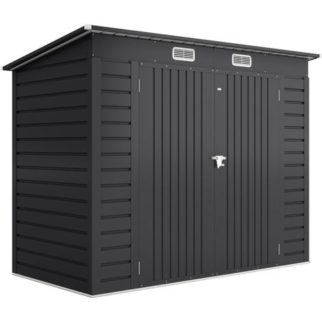 Abri de jardin en acier galvanisé, double porte, ventilation double, montage rapide, 249 x 121 x 183 cm, gris, pour outils et rangement extérieur  CHICFURN (1/5)