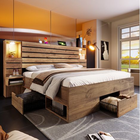 Letto matrimoniale contenitore LED USB Type-C Eiche DESVIAE (1/5)