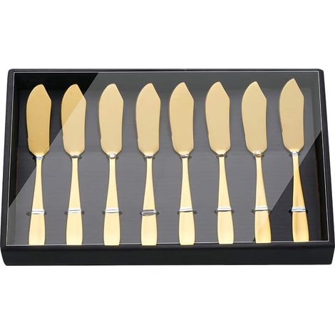 Lot de 8 couteaux à beurre dorés avec boîte cadeau
